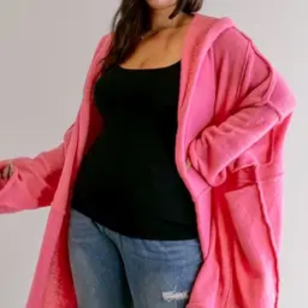 Pink Oversized‎ Hooded Cardigan